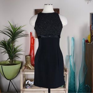 Vintage Scott McClintock Black mini dress w/ bow and sparkle detail